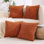 All Smiles Couch Decorative Throw Pillow Covers 18x18 Set of 4 Neutral Winter Farmhouse Rustic Boho Home Decor Soft Plush Striped Corduroy Square Cushion Case for Living Room Bed SOFE