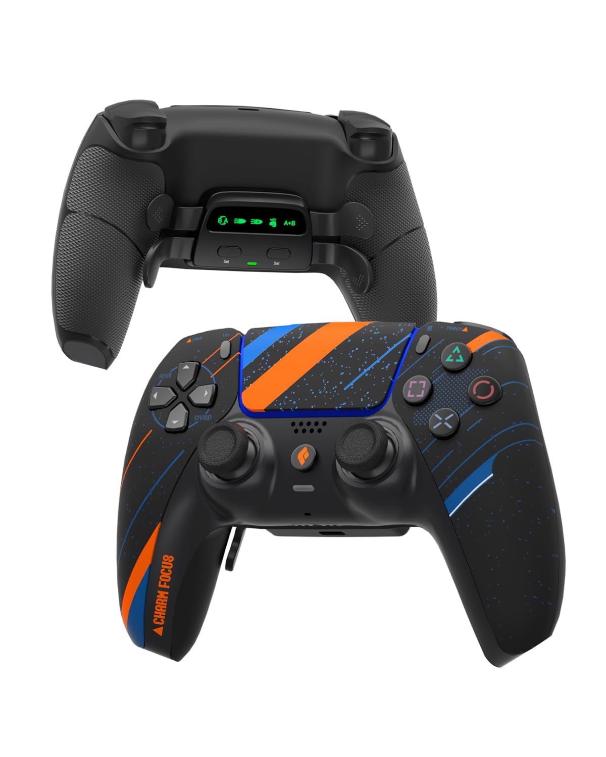 CHARM FOCUS Modified PS5 Controller with 4 Remappable Back Paddles, TMR Magnetic Anti-Drift Joysticks, 2100mAh Battery for 11H Wireless Play, Ergonomic Soft Rubber Grips for PS5 & PC Gaming, Black