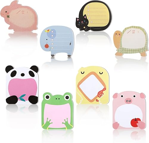 Miniatura 1 de 24 paquetes de notas adhesivas de animales lindos con 8 bonitos patrones, 3 paquetes de cada bloc de notas Kawaii, blocs de notas autoadhesivas de
