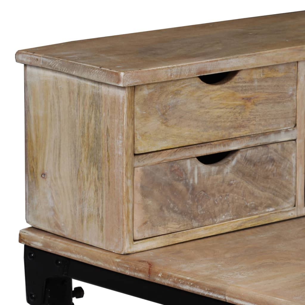 Scrivania in legno di mango massiccio con telaio in acciaio, 110 x 50 x 96 cm, 6 cassetti e ripiano, scrivania da ufficio per studio, laptop, PC, giochi e organizer