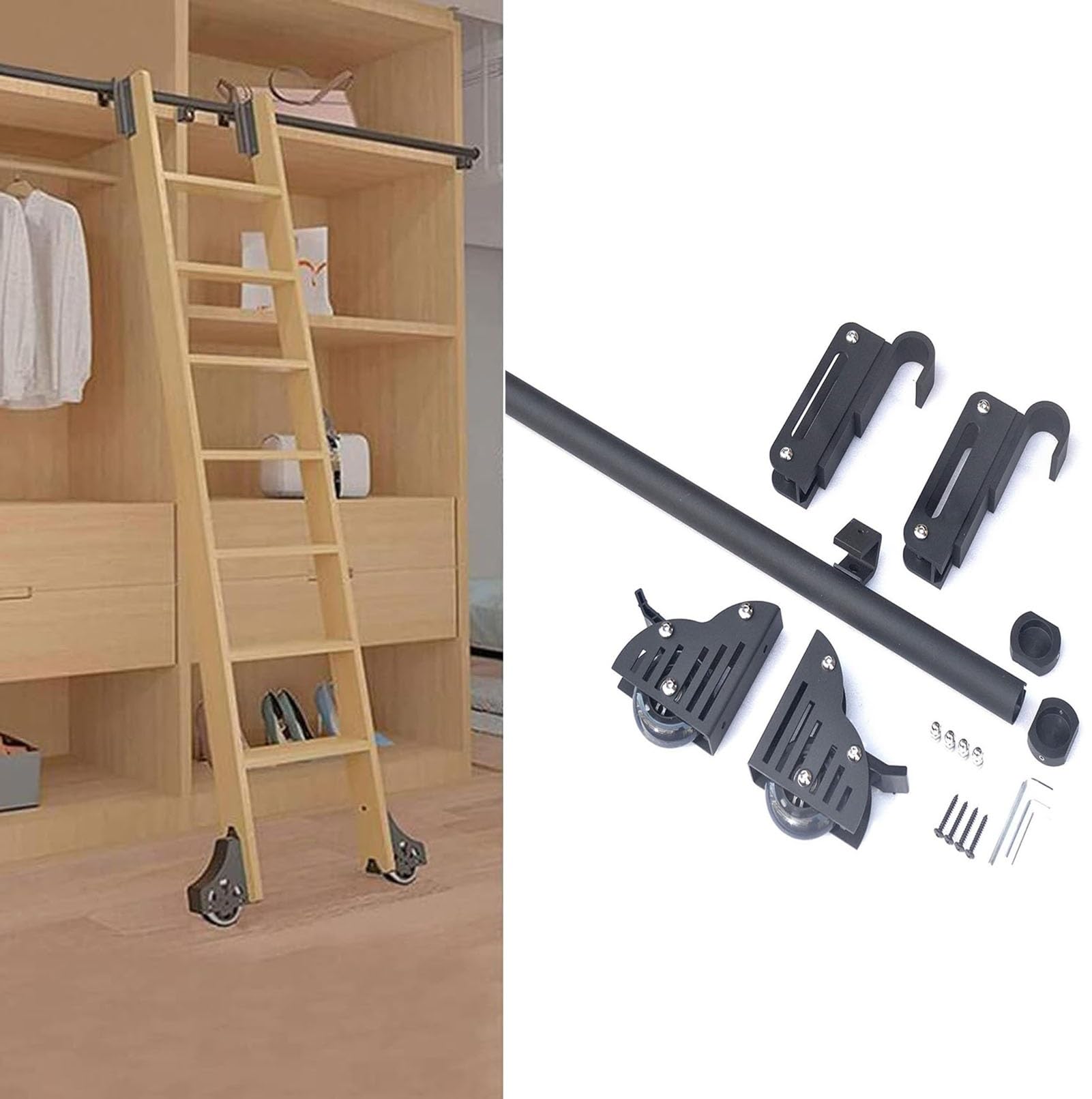 Kit de quincaillerie pour échelle coulissante de bibliothèque pour sécuriser vos étagères