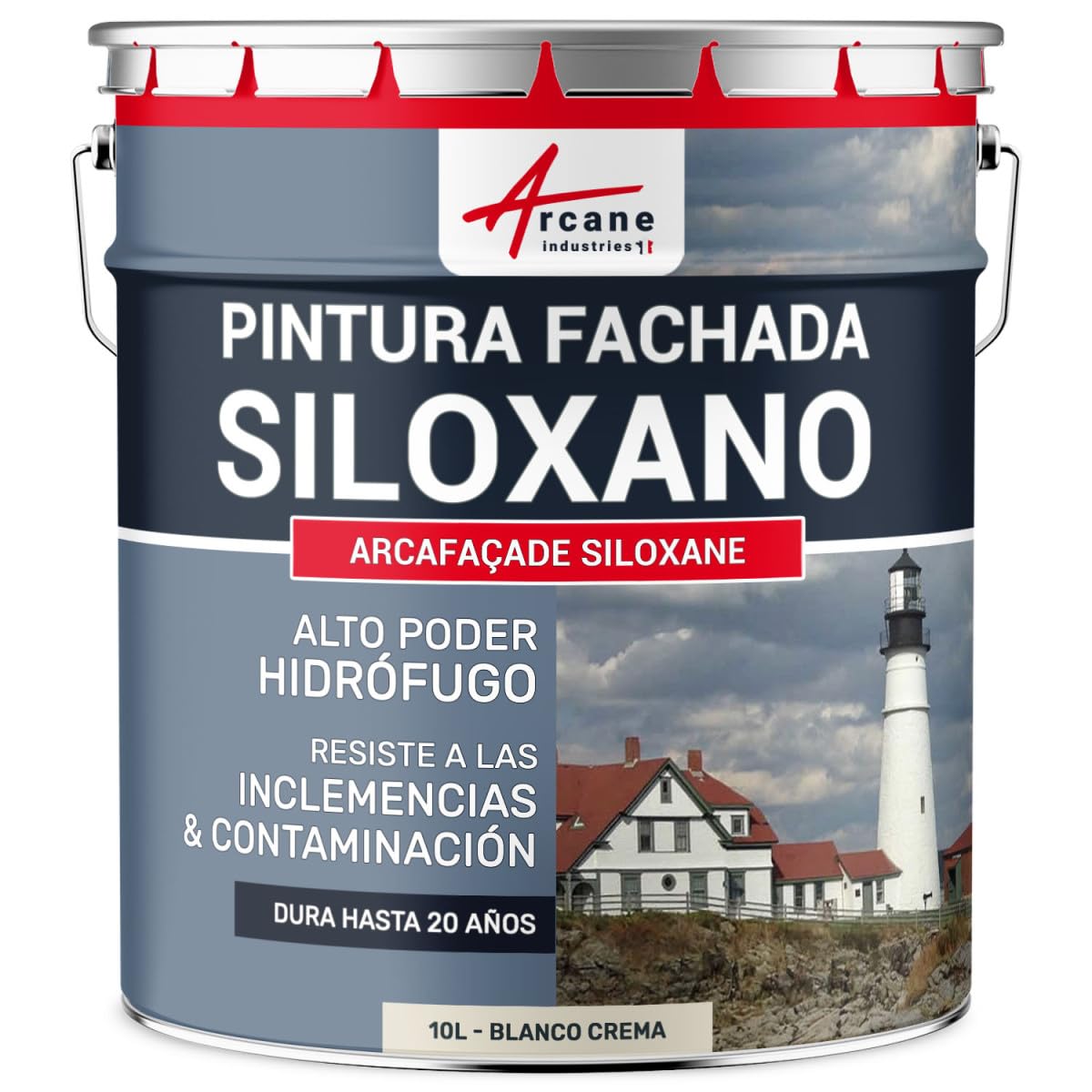ARCANE INDUSTRIES Pintura de siloxano para exteriores y fachadas, de alto poder hidrófugo - ARCAFAÇADE SILOXANE - 10 L (+ o - 60 m² en 1 capa) Blanco Crema - RAL 9001