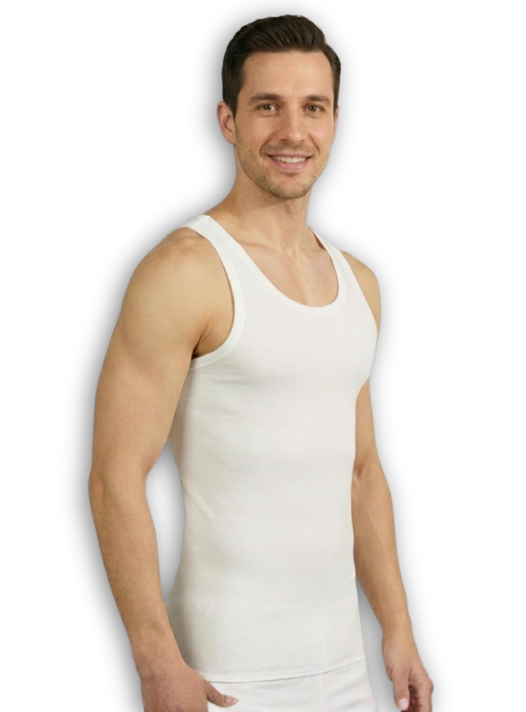 Pinuccio Venegoni Set 3 Canottiera Lana Cotone Uomo Intimo 100% Sulla Pelle; Canottiere Uomo Spalla Larga Invernali, MADE IN ITALY; Canotta Termica Misto Lana Esterno E Cotone Interno Intimo Lana Uomo