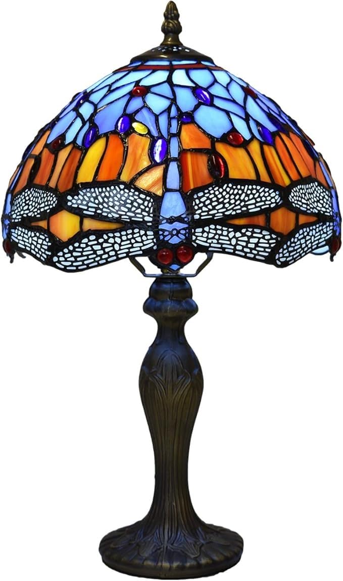 MaxSell Tiffany Table Lamp, Handcrafted, Pastoral Flowers Lampshade, Antique, 30 cm, Living Room, Bedroom (1002)