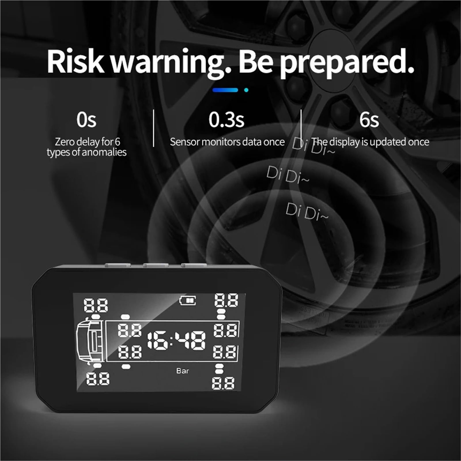 Medidor Digital de Presión de Neumáticos Sistema de monitoreo de presión de neumáticos TPMS para automóvil 6/8/10 sensores, Alarma de presión y Temperatura de neumáticos en Tiempo Real.