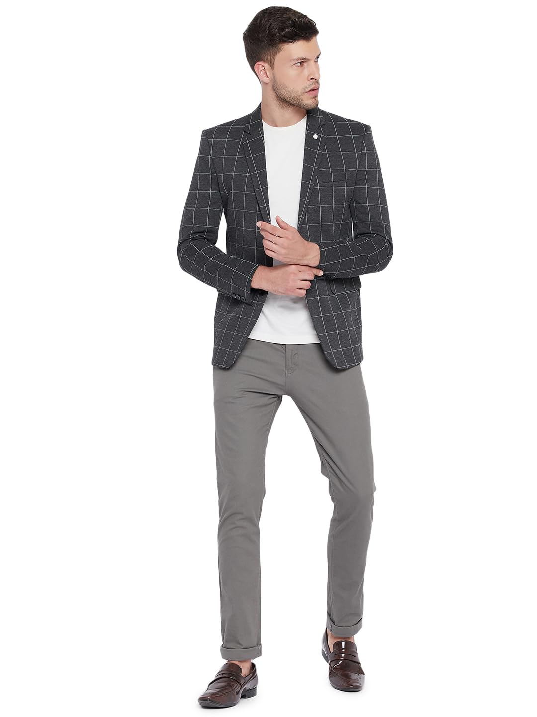 crimsoune club Men Grey Checked Notched Lapel Blazer-picture-32