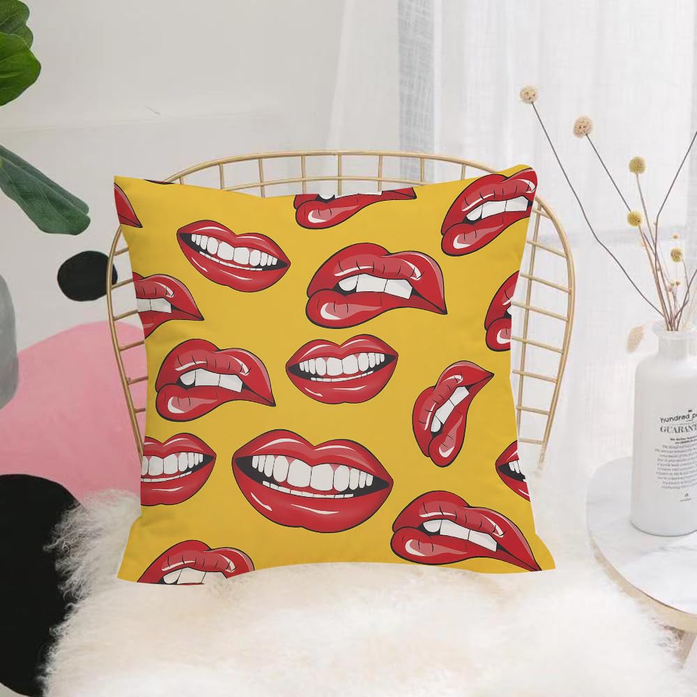 HYMSXW Cushion Cover,Throw Pillow Case Home Decorative for Living Room Bedroom Sofa Chair 20X20 Inch,Colorful polka dot background with lips.,Pillowcase 50X50cm