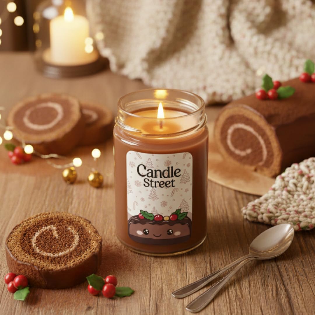 Candle Street – Duftkerze Nougat 500 g | Haselnuss, Mandel und Honig | Kollektion Süße Weihnachten | Große Kerze im Glas, 120 Stunden Brenndauer, perfektes Geschenk für Weihnachten