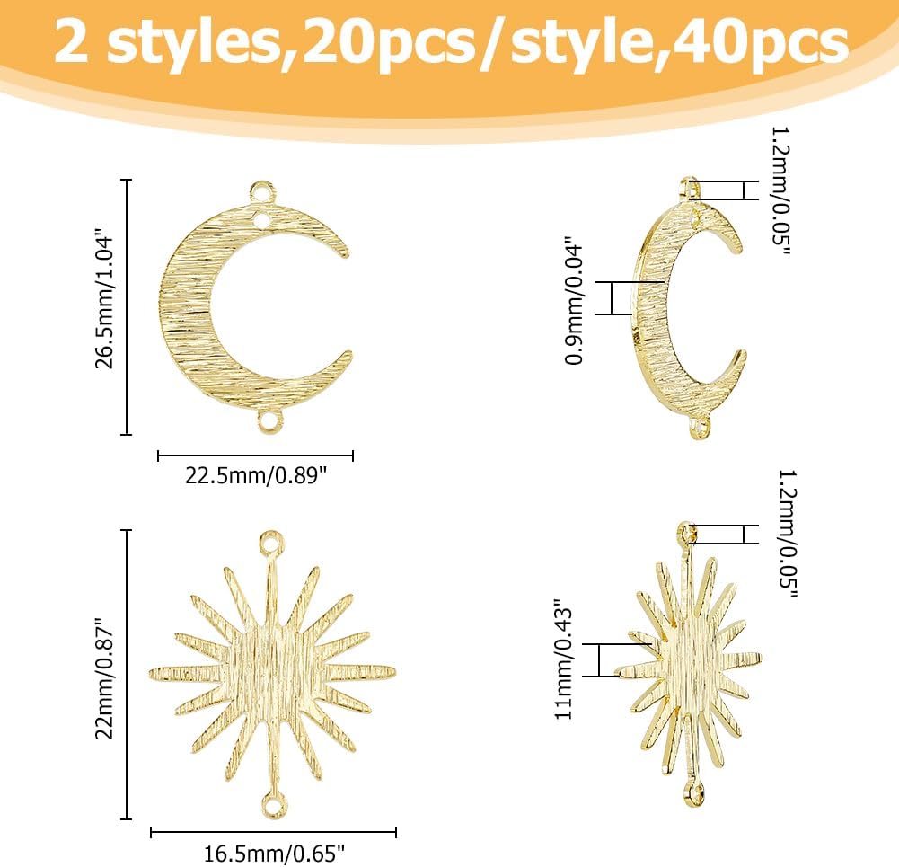 40Pcs Brass Moon Connector Sun Moons Links Golden Pendant Link Small Sun Jewelry Charm Half Moon Blank Tag Charm for Jewelry Earring Bracelet Necklace Making - Image 2