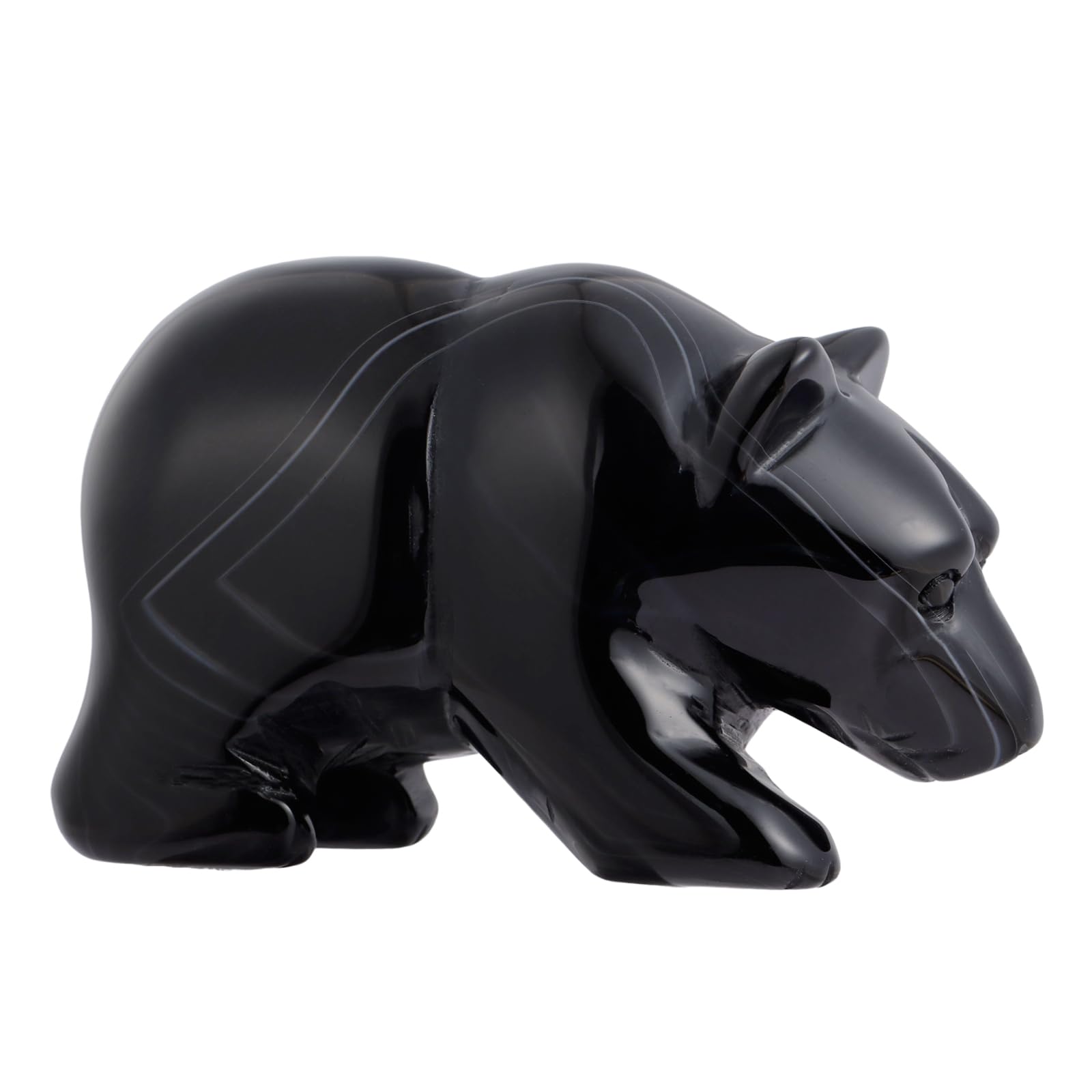 Hxswkk 3" Black Banded Carnelian Crystal Bear Figurine Gifts for Hand Carved, Gemstone for Office Bear Statues Home Decor