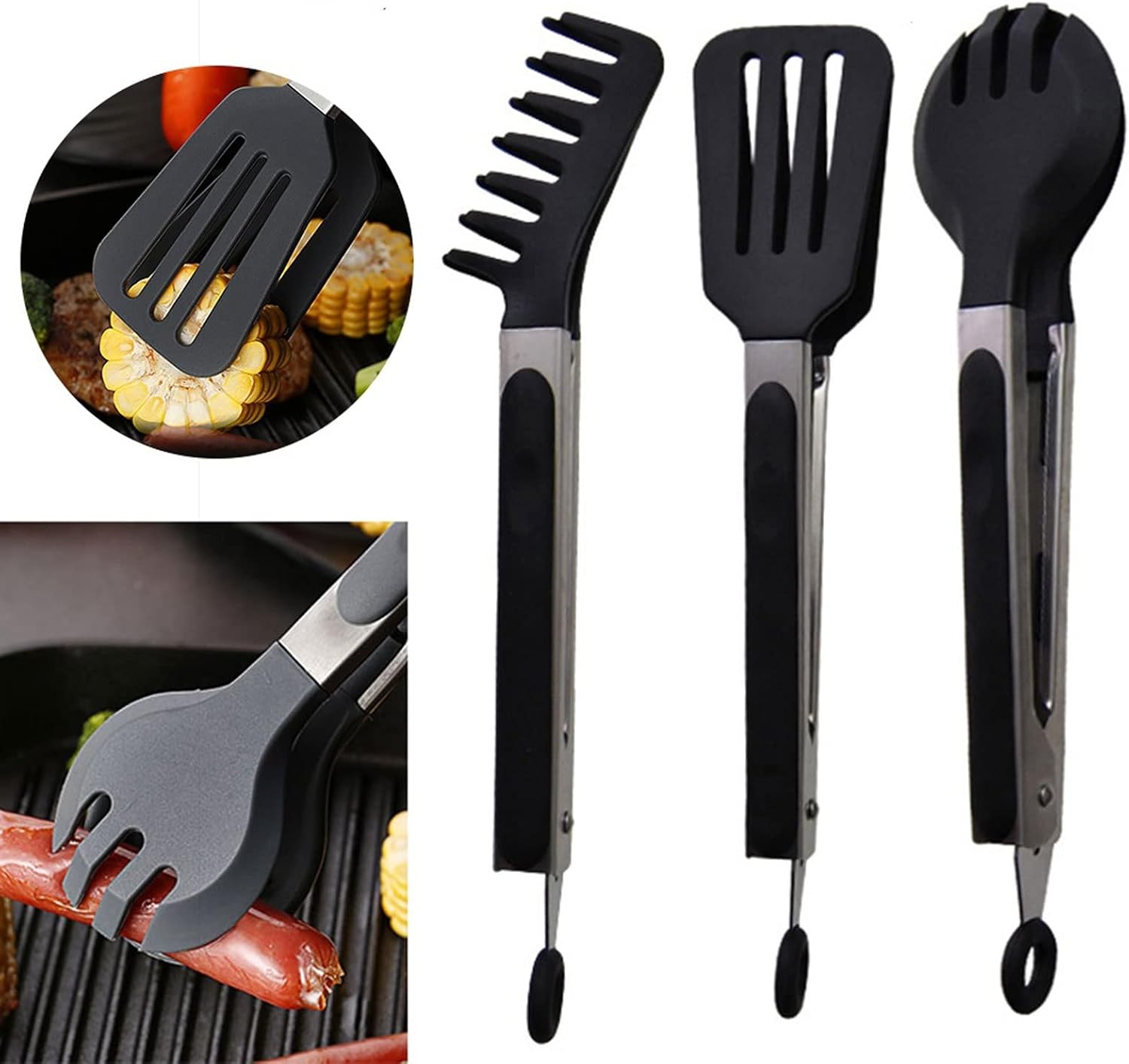 Cooking Tongs 1pc Non-Slip with Teeth Lock High Temperature Resistance Kitchen Noodles Clips Food Serving Tong Tongs(A)