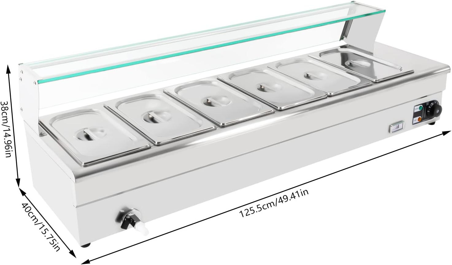 Commercial Food Warmer,1200W Electric Stainelss Steel Food Steam Table with Tempered Glass Shield,6-Pan Countertop Buffet Bain Equipment for Catering Restaurant Party