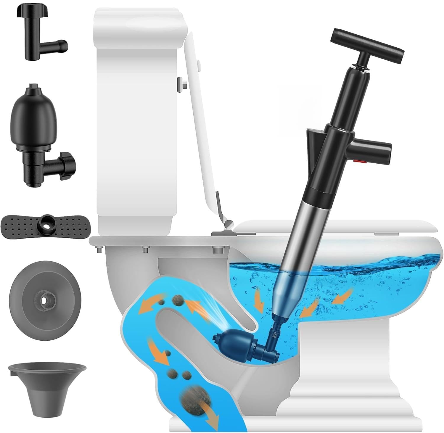 VEUIEIZT Toilet Plunger, High-Pressure Toilet Snake, Clog Remover, Heavy-Duty Air Drain Unclogger with Visual Barometer, Powerful Drain Auger,