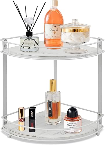Estante esquinero de 2 niveles, organizador de encimera de baño, organizador de tocador, soporte para cosméticos, perfume, maquillaje, estante de
