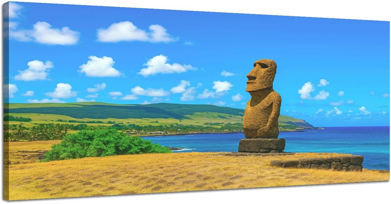 Large Canvas Wall Art for Bedroom Moai Hana Kio e Hana Kao Kao Framed Art Prints Wall Decor for Bathroom Ready to Hang Western Home Decor 30''x60''