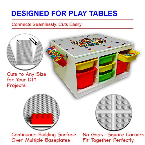 Brickyard Building Blocks Lego Compatible Baseplate - Pack Of 4 Large 10 X 10 Inch Base Plates For Toy Bricks, Stem Activities & Display Table - Gray #TOP3