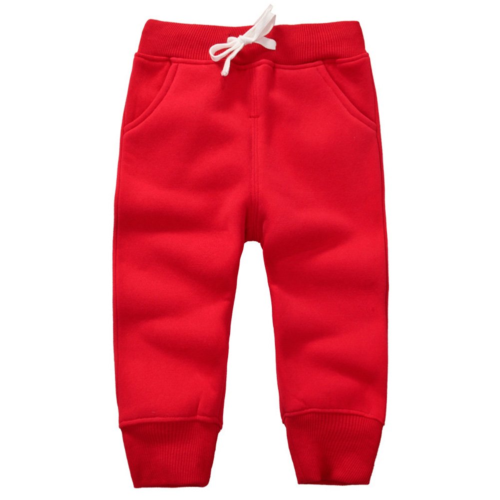 Cute On Unisex Kids Elastic Waist Cotton Warm Trousers Baby Pants Bottoms Red 2Years