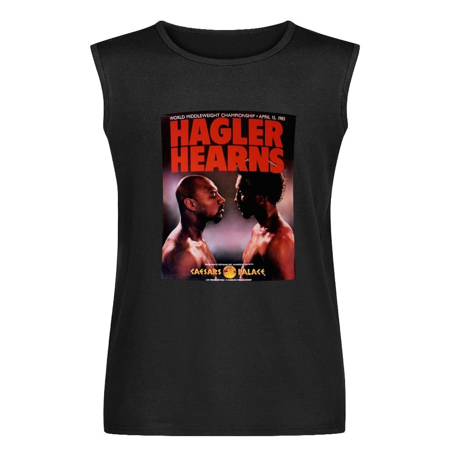 Marvin Hagler Vs Tommy Hearns 1985 Vintage Fight Poster T Shirt Sleeveless Vest Tank Top Black XL