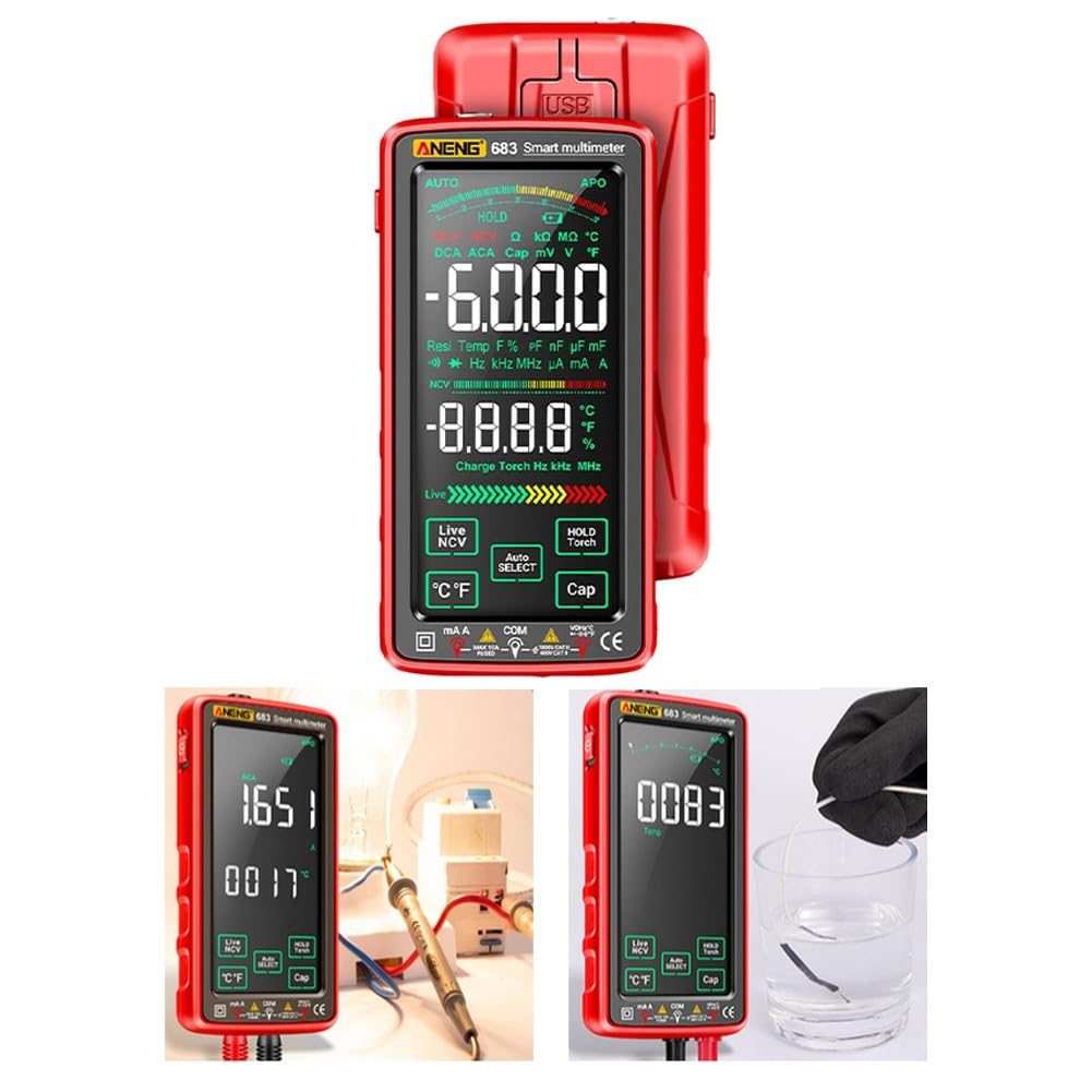 ANENG 683 Multimètre professionnel 6000 points Tests de tension AC/DC Ampérémètre Écran tactile intelligent Test de diode NCV