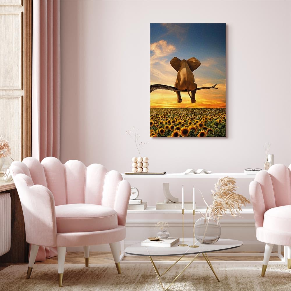murando   Tableau Acoustique Animal 60x90 cm 1 Partie   Décoration Murale Anti Bruit Isolation Phonique Bureau Chambre Panneau Insonorisant Impression sur Toile   Éléphant sur Arbre g C 10051 b a
