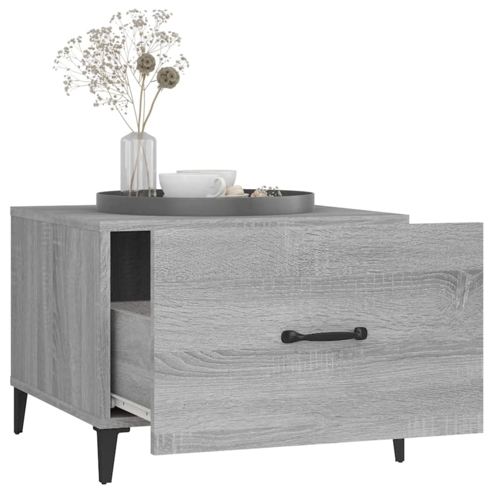 Homgoday Tavolino da caffè con gambe in metallo grigio Sonoma 50 x 50 x 40 cm, tavolino da tè per soggiorno, sala d'accoglienza degli ospiti, camera da letto e mobili da ufficio