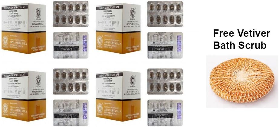 Pack of 4 - Kottakal Arya Vaidya Sala Varanadi Kwatham - 100 Tablets + Vetiver Scrub