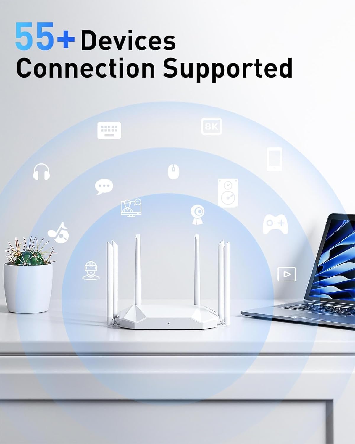 Router WiFi per Internet wireless – AX3000 WiFi 6 Router con 6 antenna Wi-Fi copre fino a 3500 metri quadrati, collega 105 dispositivi, router Gigabit per la casa Wi-Fi IPV6 wireless