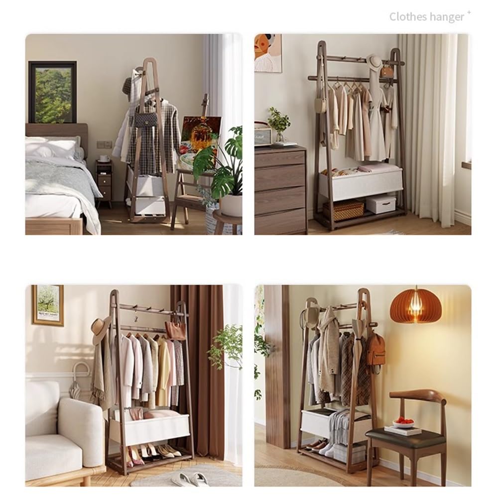 Massivholzgarderobe mit Rollen, mobiles Aufbewahrungsregal für Eingangsbereich und Schlafzimmer, Hängeorganizer mit Stofftasche, freistehender Kleiderständer für Flur und Eingangsbereich.