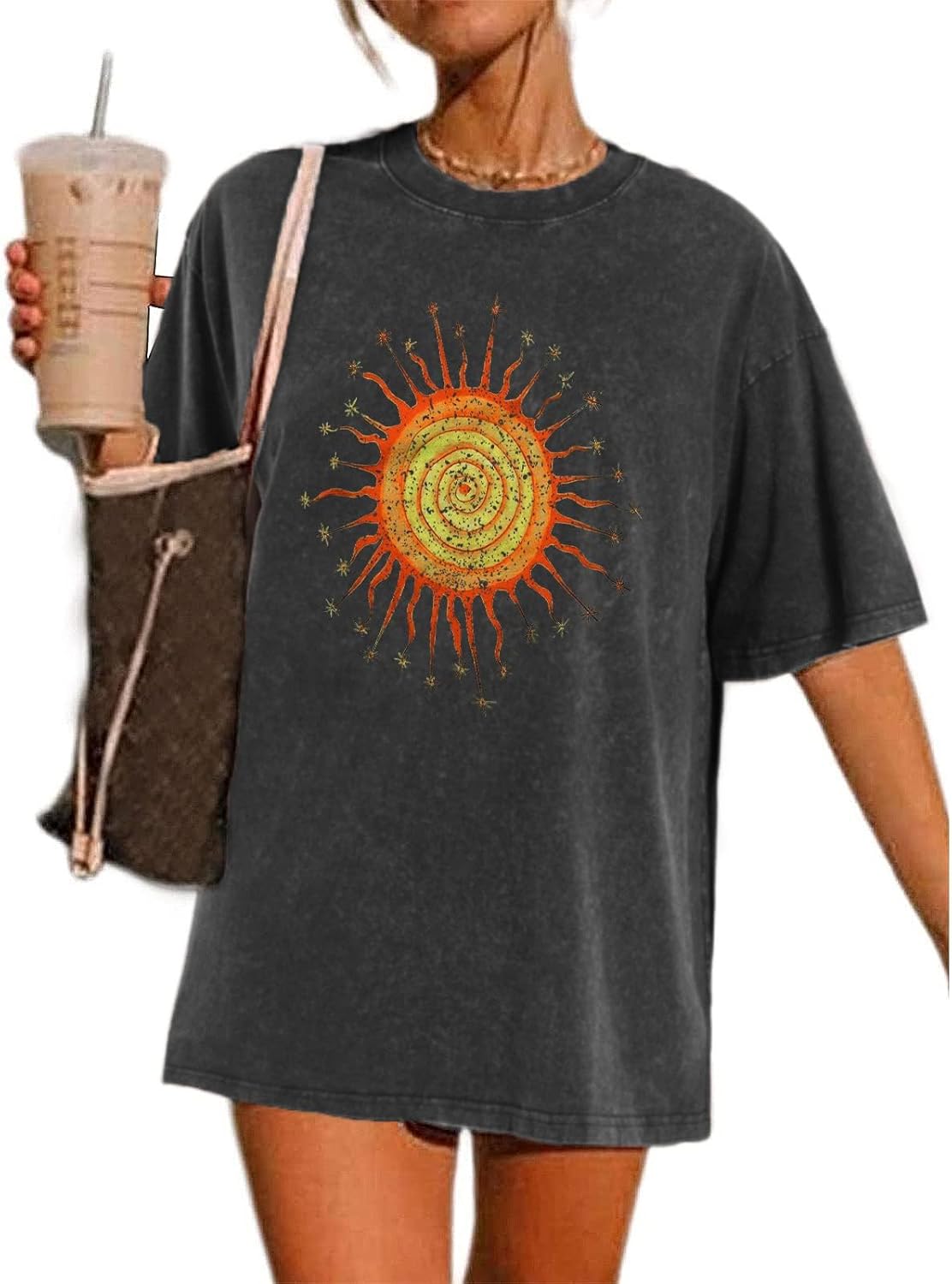 Vintage Oversized Sun Aesthetic Graphic Tees Distressed Band T Shirts for Women Boyfriend Baggy Casual Shirt Tops