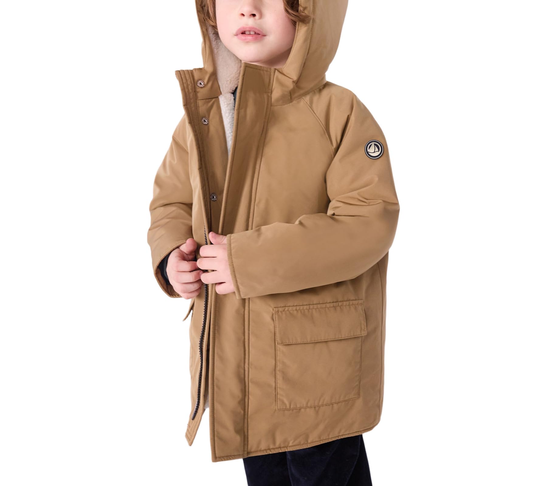 Petit Bateau Parka per bambini medio lungo tinta unita, Roccia, 5 anni