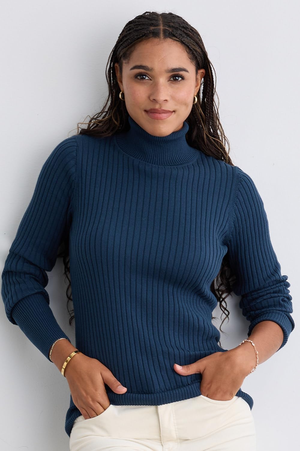 Fair Indigo Fair Trade Organic Ribbed Turtleneck Sweater - Image 6