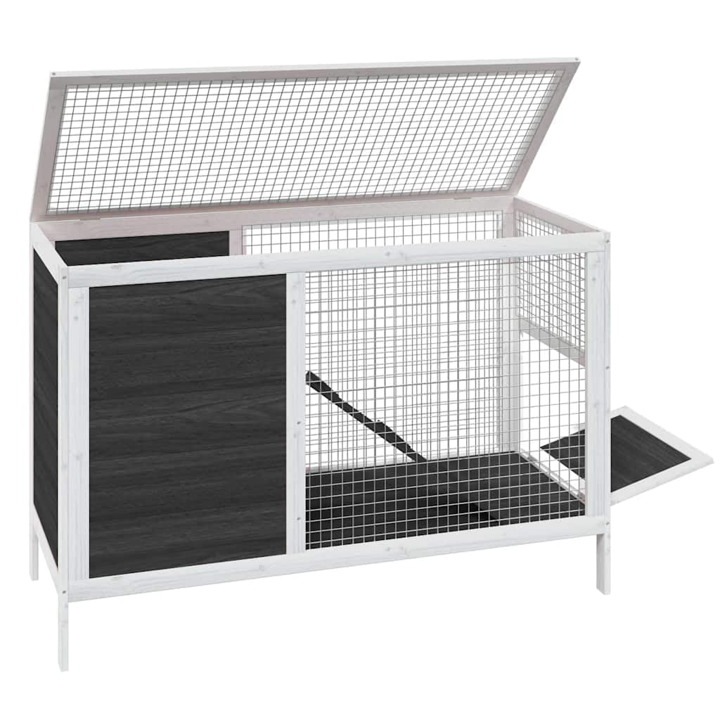 Kaninchenstall Grau aus massivem Kiefernholz 103x44x69,5 cm mit geräumigem Freilaufgehege, 2 Ebenen, Maschendraht Wänden für Kaninchen, Meerschweinchen, Nagerheim und Kleintiere