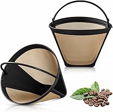 2Pack Reusable #4 Cone Coffee Filter,8-12 Cup Gold Permanent Filter, Compatiable with CuisiNart,Ninja Dual Brew Pro CFP301,Mr. Coffee,Hamilton Beach, Black & Decker No.4 Cone Coffee Maker Filters