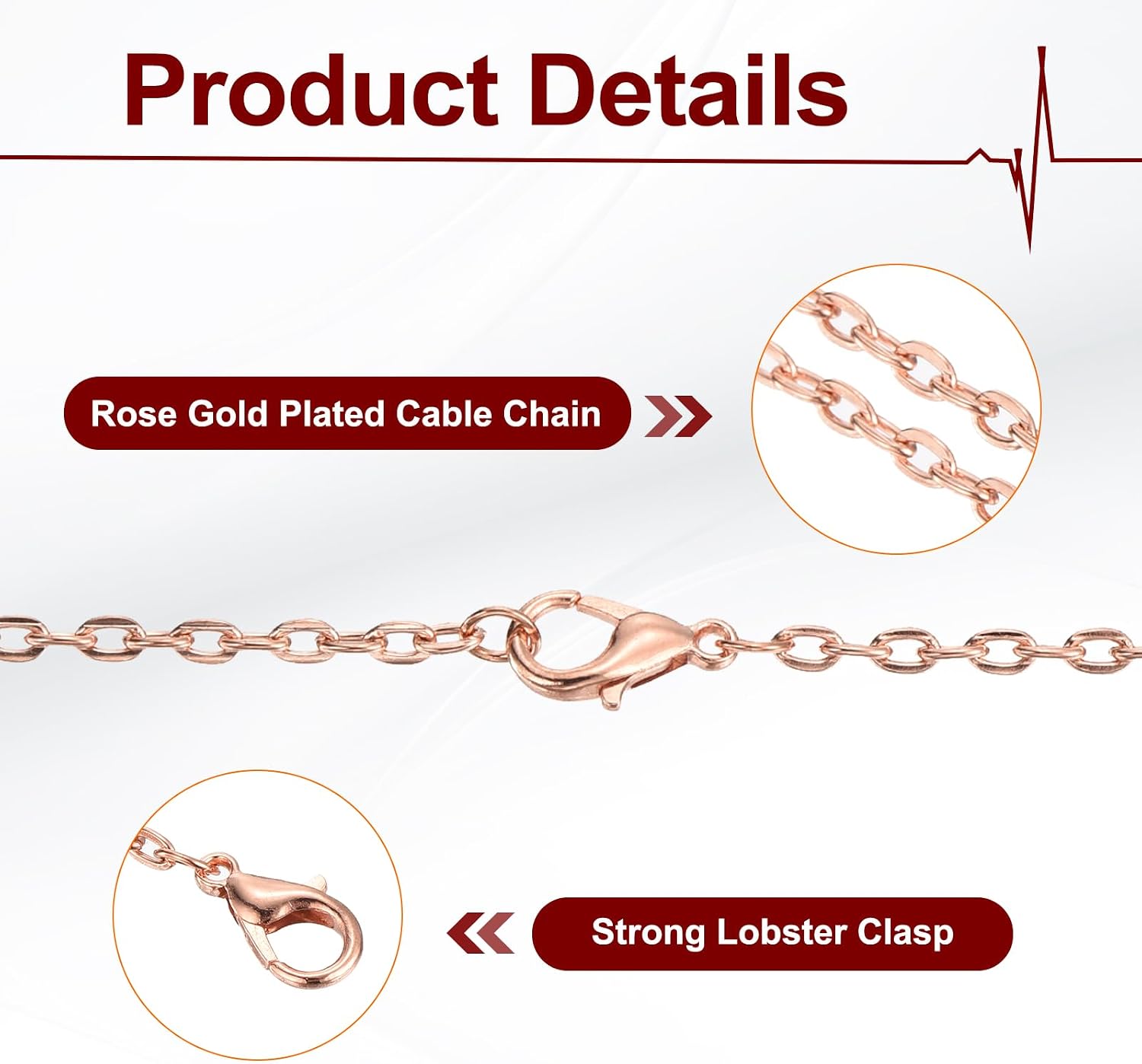 HARFINGTON 20 Pack 24 Inch Necklace Chains Bulk 2mm Rose Gold Plated Cable Chains with Lobster Clasps for Jewelry Making image 4