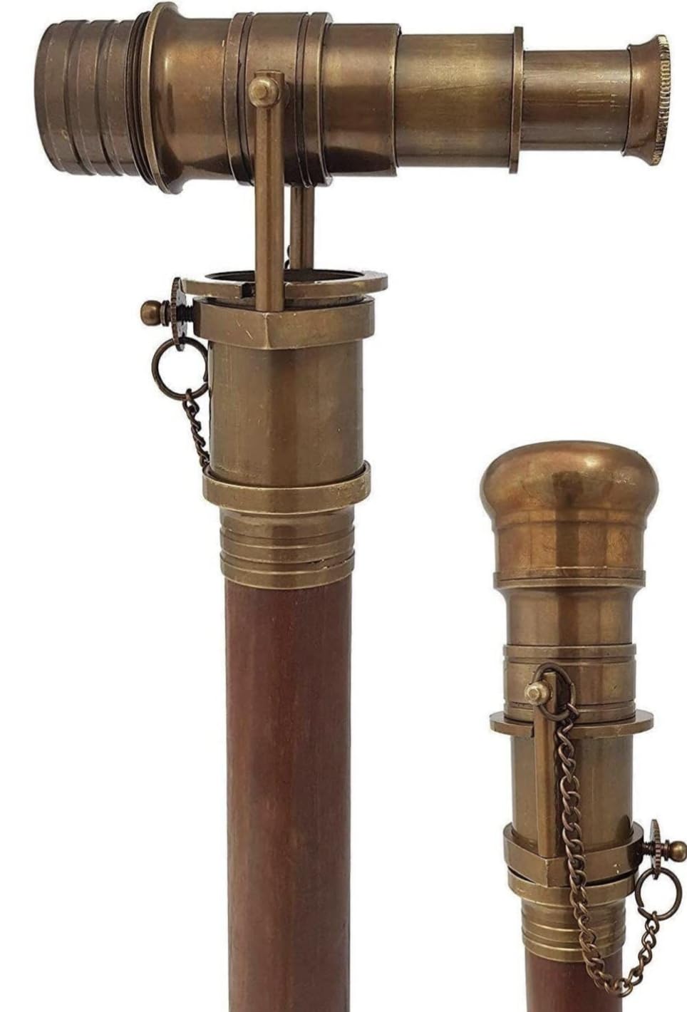 Vintage Brass Hollywood Walking Stick Collectors Telescope Wooden Walk Cane Marine Prop - Navirock