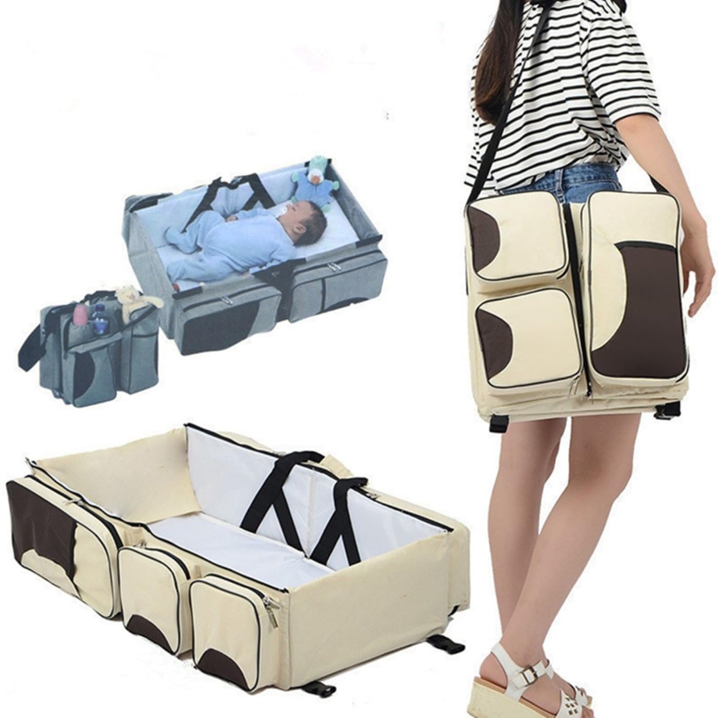 3-in-1 tragbare Wickeltasche mit faltbarer Wickelstation – multifunktionaler Babypflege-Organizer mit Aufbewahrungstaschen, reisefreundlich (blau)