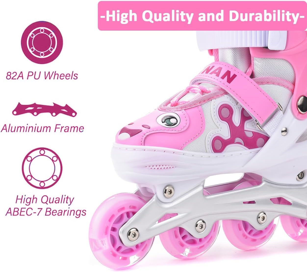 ERNAN Pattini in linea regolabili per bambini,Pattini in linea, pattini in linea per bambini con ruote illuminate, Per ragazze e ragazzi, per uso interno ed esterno