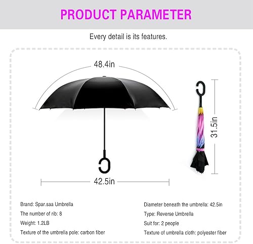 Vista 181 de SIEPASA Paraguas invertido invertido de 49/56 pulgadas, doble toldo extra grande, ventilado, resistente al viento, impermeable, paraguas de golf