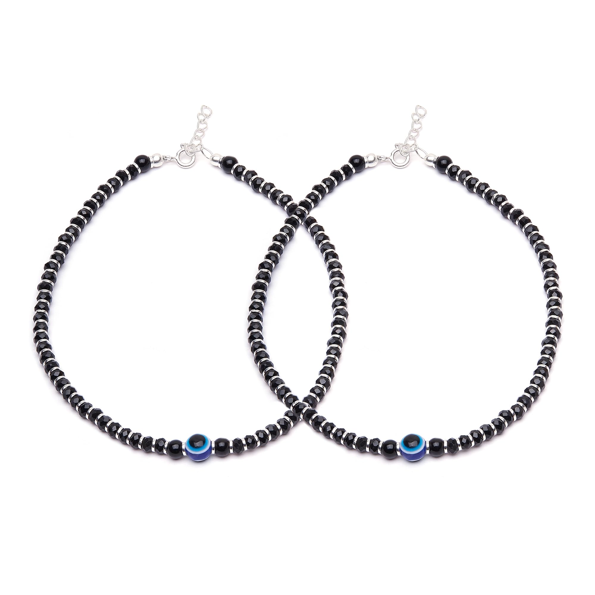 ZAVYA 925 Sterling Silver Designer Evil Eye Rhodium Plated Adjustable Beaded Anklet (Pair) | Gift for Women & Girls | With Certificate of Authenticity & 925 Hallmark (B0B1N3DPB9) Amazon Price History, Amazon Price Tracker