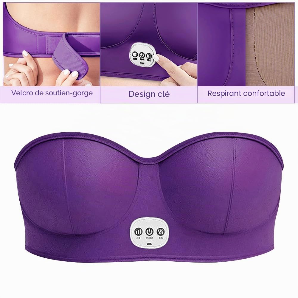 Masseur de Sein électronique, Soutien-Gorge électrique de Massage de Sein Sans Fil USB,Stimulateur De Massage du Sein Chauffant