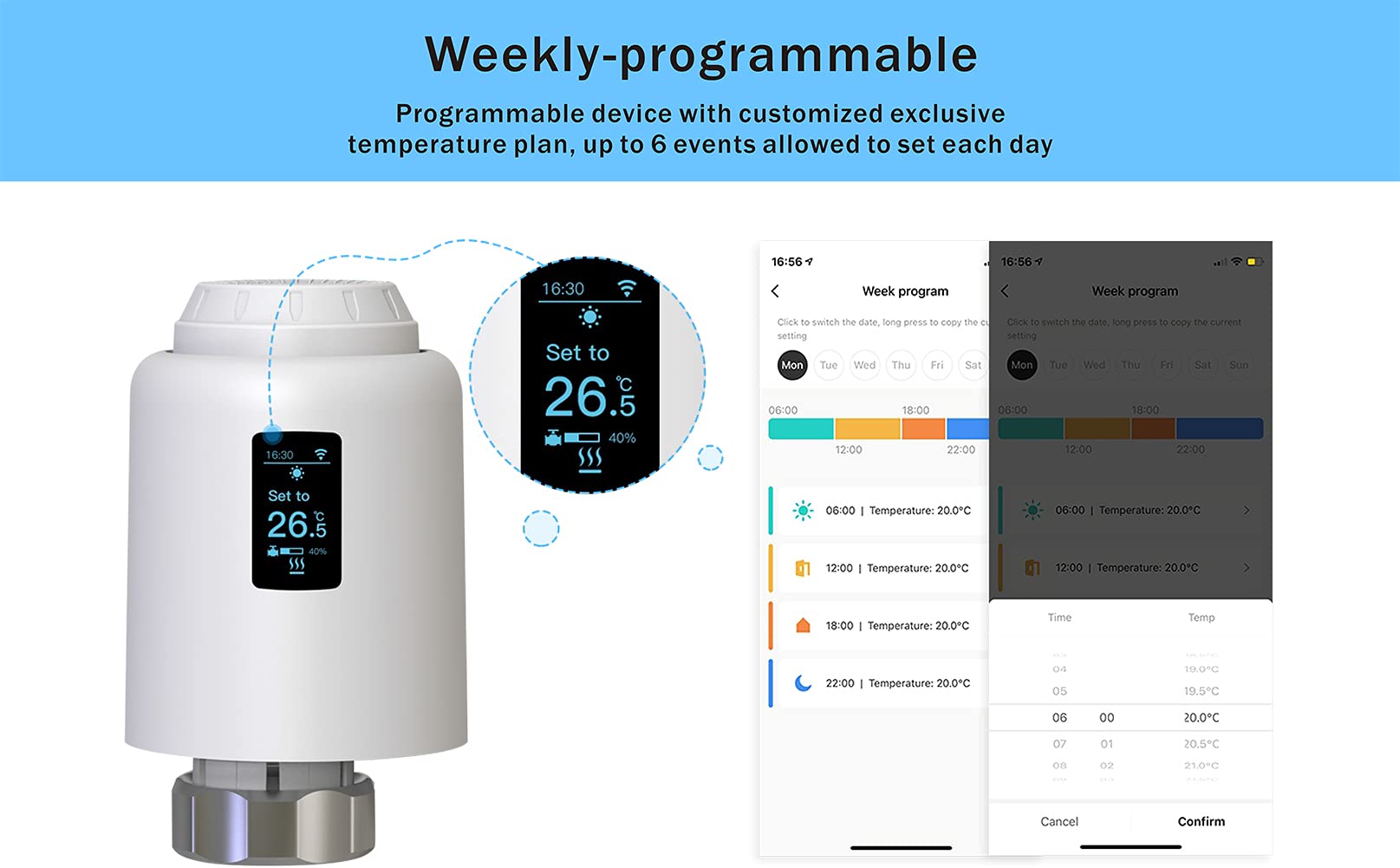Zigbee Smart Thermostatic Radiator Valve, Unterstützt Fernbedienung durch Smart Life App, Sprachsteuerung durch Alexa und Googlehome (OLED DISPLAY)