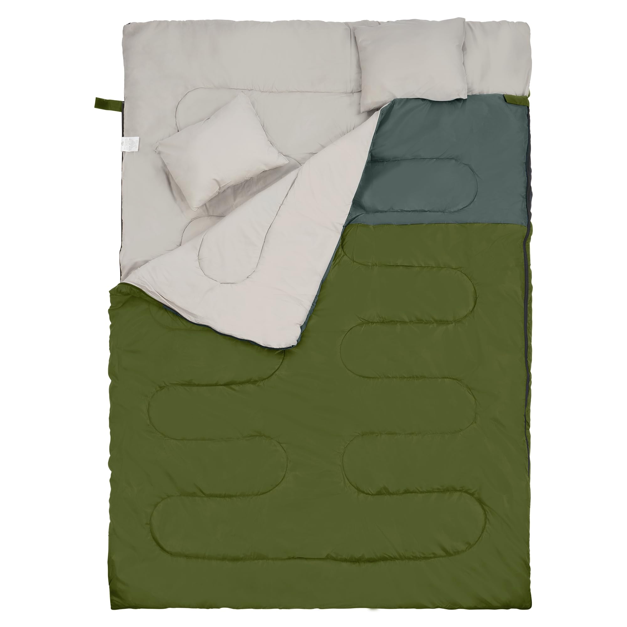 Elevon Double Sleeping Bag with 2 Pillows for Adults, Queen Size XL Sleeping Bag Waterproof, Compact with Compression Sack, 2 Person Sleeping Bags for 3-4 Seasons Camping, Backpacking, Hiking, Travel