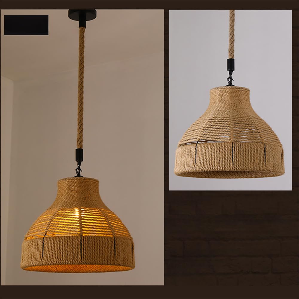 HXYSXHJUO American Style Retrohemp Rope Chandelier Nostalgic Loft Industrial Internet Cafe Restaurant Hot Pot Shop Pendant Lamp (Style K 1pcs)