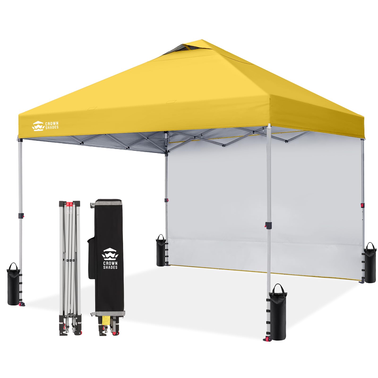 CROWN SHADES 10x10 Pop Up Canopy with 1 Side Wall, Beach Tent, Yellow