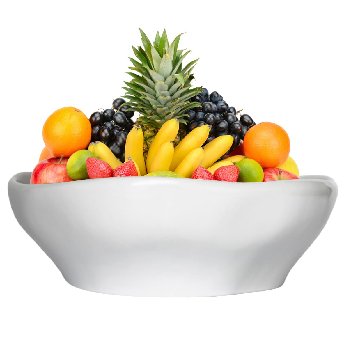 Fruttiera in Ceramica Bianca 32cm, Ciotola Grande per Frutta e Insalata, Porta Frutta Moderno per Cucina e Arredamento