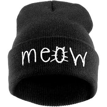 Beurio Slouchy Beanie Winter Knit Skull Hat for Women Men with Meow