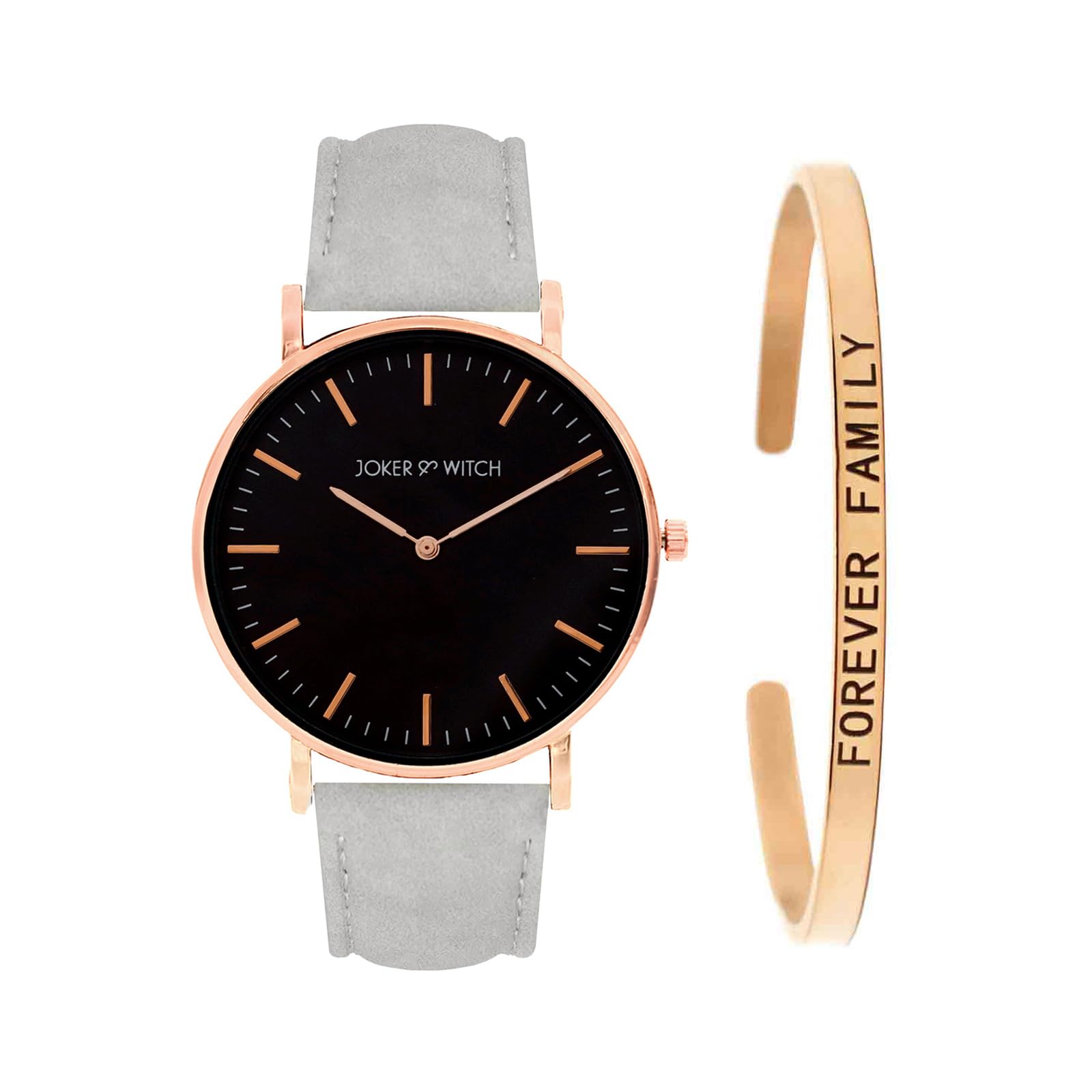 Joker & Witch Leather Women Chalky Charm Analog Watch Bracelet Stack, Black Dial, Gray Band (B0C7L9XW5Z) Amazon Price History, Amazon Price Tracker