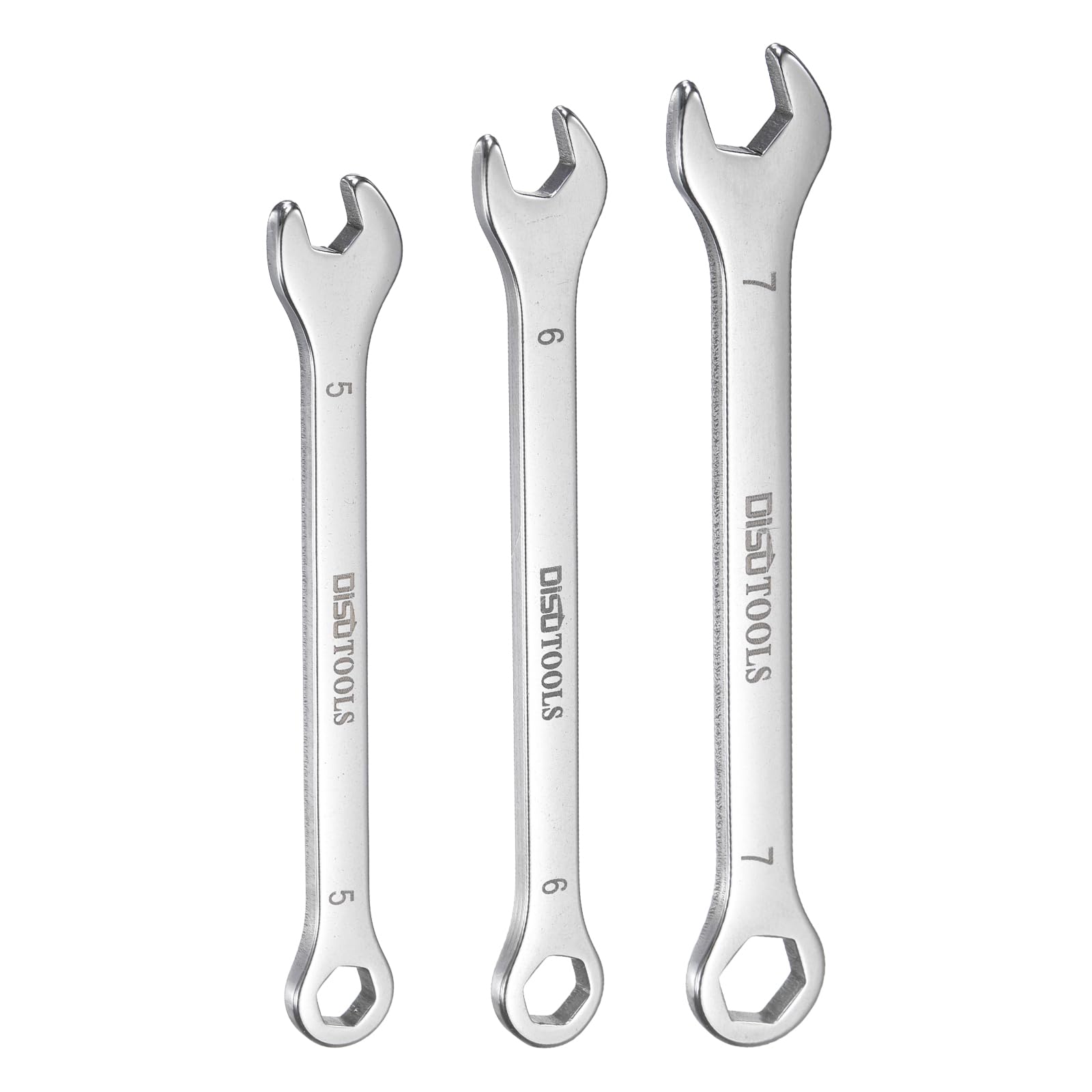 sourcing map Thin Combination Wrench Set 5/6/7mm Offset 6-Point Ended Box and 15° Angled Open End Mini Combination Wrench 30Cr13 Stainless Steel Metric Spanner with for Auto Repairs
