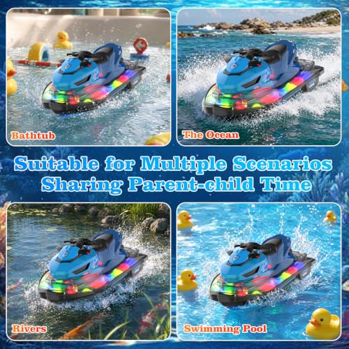 pisosorc RC Boat, Remote Control Boat for Adults & Kids 8-12, 2.4GHz RC Motorboat, Auto-Start & LED Lights, Low‑Battery Alert Fully Waterproof RC Ship for Pool Lake Racing, Summer Toys - image 8