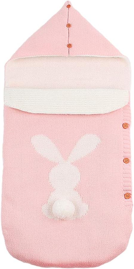 Baby Kids Knitted Cotton Wool Sleeping Bag Sleep Sack Stroller Wrap for Boys Girls 0-12 Month (Rabbit Pink)